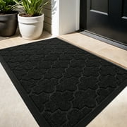 PABUBE Outdoor Door Mat Non Slip Backing Doormat,Low Profile Doormat Entry Rug, Outside Floor Mat for Entryway, Black, 24" x 36"