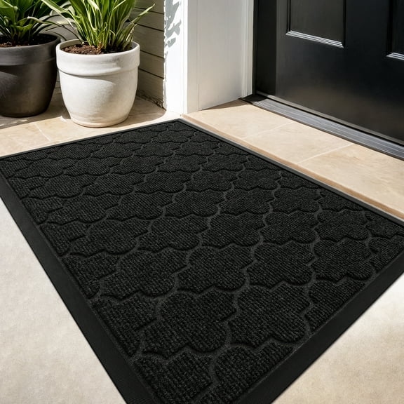 PABUBE Outdoor Door Mat Non Slip Backing Doormat,Low Profile Doormat Entry Rug, Outside Floor Mat for Entryway, Black, 36" x 60"