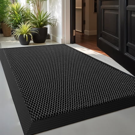 PABUBE High Stretch Elastic Silk Outdoor Doormat, Quick-Dry & Heavy-Duty Welcome Mat, Non-Slip Front Door Mat for Outside Entry, Low Pile Patio Doormat for Entry Rug, Black Grey, 24"x36" price history and forecast - PABUBE HO