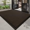 thumbnail image 1 of PABUBE High Stretch Elastic Silk Outdoor Doormat, Quick-Dry & Heavy-Duty Welcome Mat, Non-Slip Front Door Mat for Outside Entry, Low Pile Patio Doormat for Entry Rug, Brown, 32"x59", 1 of 9