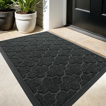 PABUBE Outdoor Door Mat Non Slip Backing Doormat,Low Profile Doormat Entry Rug, Outside Floor Mat for Entryway, Gray, 24" x 36"