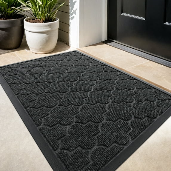 PABUBE Outdoor Door Mat Non Slip Backing Doormat,Low Profile Doormat Entry Rug, Outside Floor Mat for Entryway, Gray, 36" x 60"