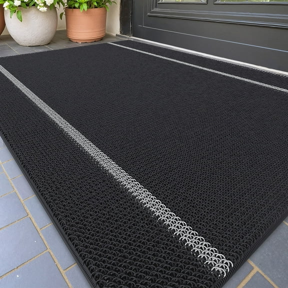 PABUBE Outdoor Doormat, Non-Slip Waterproof Welcome Mat, Heavy Duty Low Profile Dirt Trapper Entry Rug for Front Door Entryway, Porch, Patio, 17"x 29" , Black