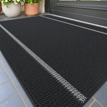PABUBE Outdoor Doormat 17"x 29" Non Slip Doormat Absorbent Welcome Mat Low Profile Dirt Trapper Outdoor Mat Front Door Mat Entry Rug , Black