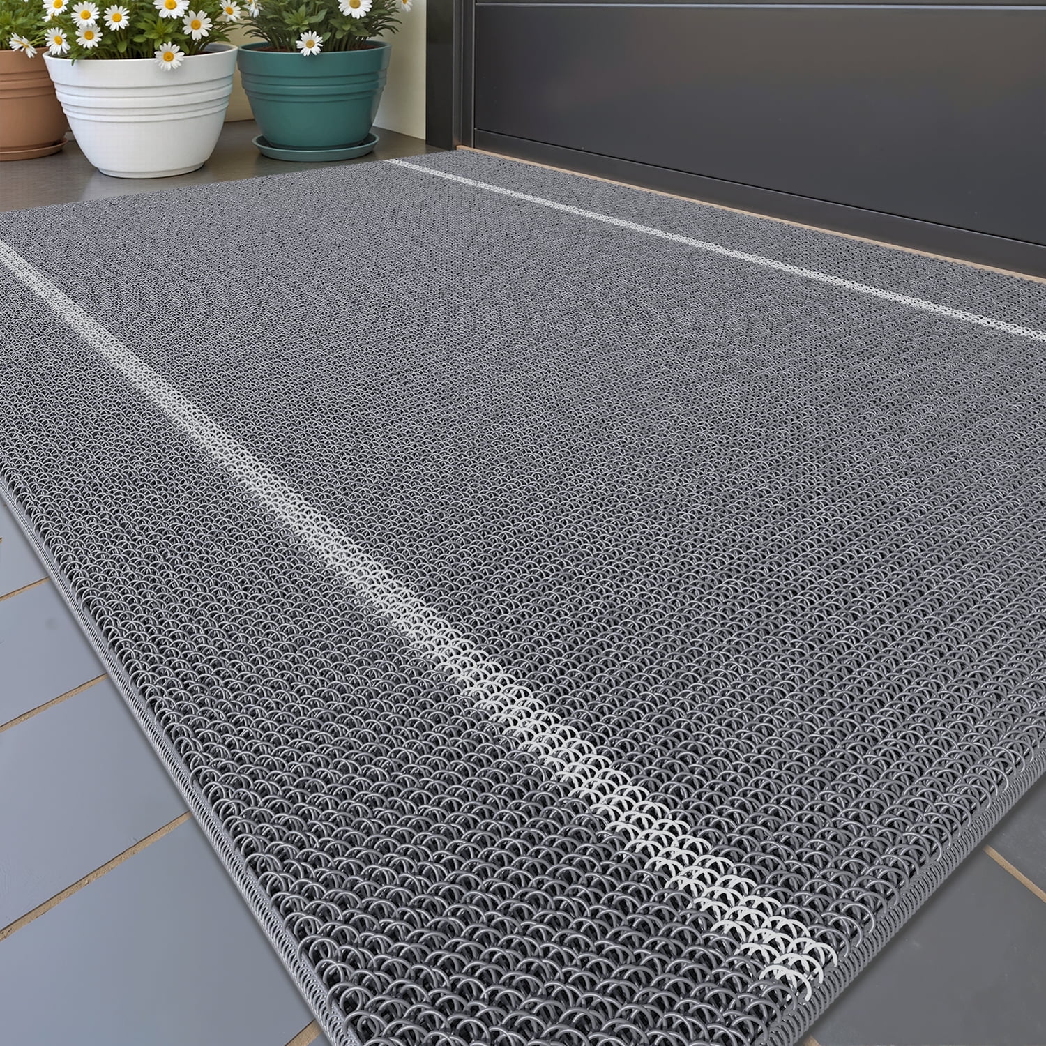 PABUBE Outdoor Doormat, Non-Slip Waterproof Welcome Mat, Heavy Duty Low Profile Dirt Trapper Entry Rug for Front Door Entryway, Porch, Patio, 17"x 29" , Gray