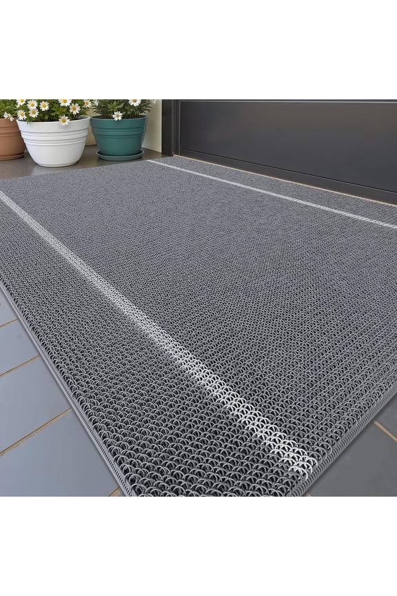 Outdoor Doormat, Non-Slip Waterproof Welcome Mat, Heavy Duty Low Profile Dirt Trapper Entry Rug for Front Door Entryway, Porch, Patio, 17"x 29" , Gray
