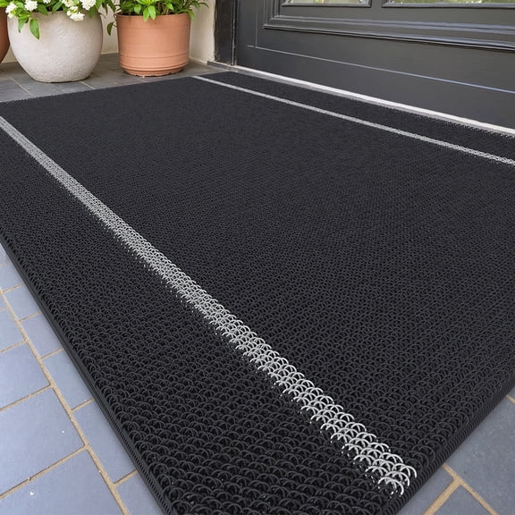 PABUBE Doormat Outdoor, Non-Slip Waterproof Welcome Mat, Heavy Duty Low Profile Dirt Trapper Entry Rug for Front Door Entryway, Porch, Patio, 24"x 36" , Black