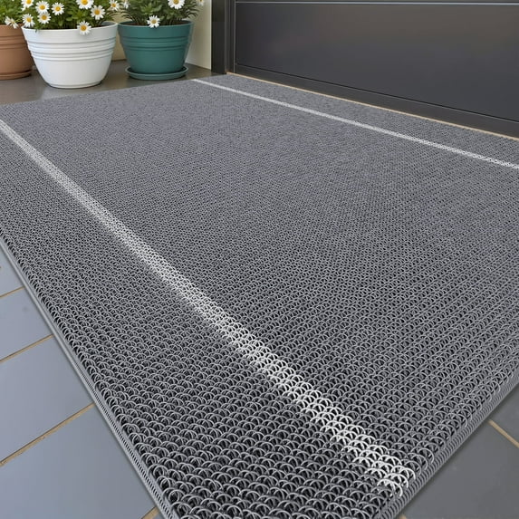 PABUBE Outdoor Doormat, Non-Slip Waterproof Welcome Mat, Heavy Duty Low Profile Dirt Trapper Entry Rug for Front Door Entryway, Porch, Patio, 24"x 36" , Gray