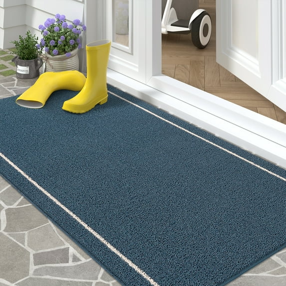 PABUBE Outdoor Mat, 24"x 36" Anti-Slip Backing Waterproof Front Door Mat, Low Profile Welcome Mat for Outside, Blue
