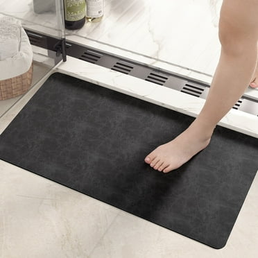 PABUBE Quick Dry Bath Mat, Non Slips Bathroom Rug Ultra Thin, Super Absorbent Shower Floor Mat Fast Drying, Easy Clean Bath Mat for Bathroom, Tub,16"x24" Black