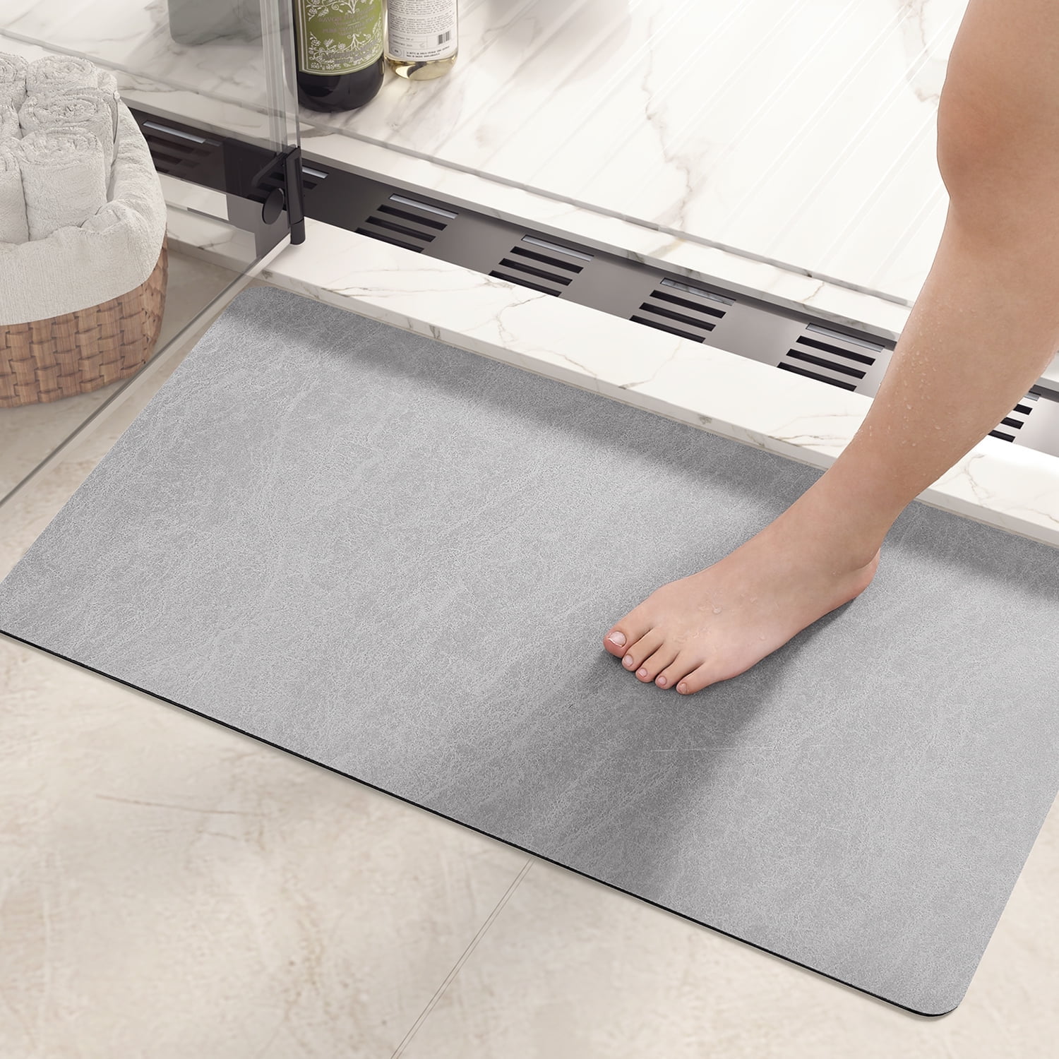 PABUBE Quick Dry Bath Mat, Rubber Backing, Super Absorbent Foam, Gray ...