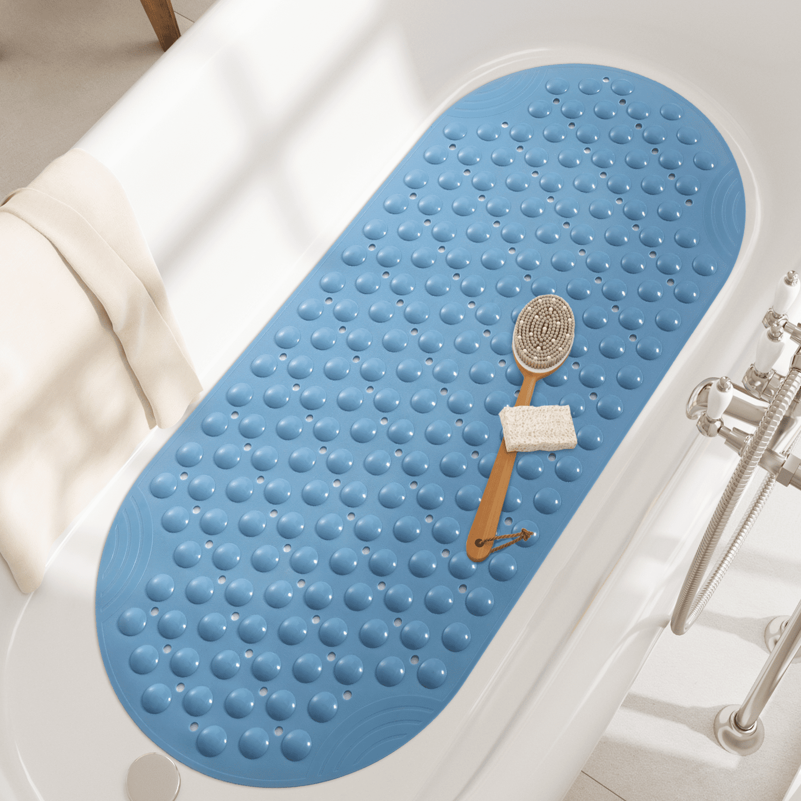 PABUBE Shower Mat for Bathtub Bath Mat for Tub 16"x 35" Non-Slip Bathtub Mat Machine Washable Tub Mat, Blue