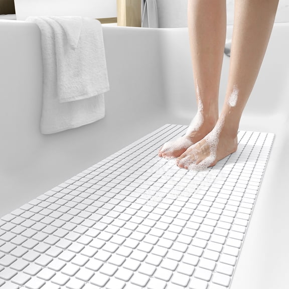 PABUBE Shower Mat for Bathtub Bath Mat for Tub 16"x 39" Non-Slip Bathtub Mat Machine Washable Tub Mat, White