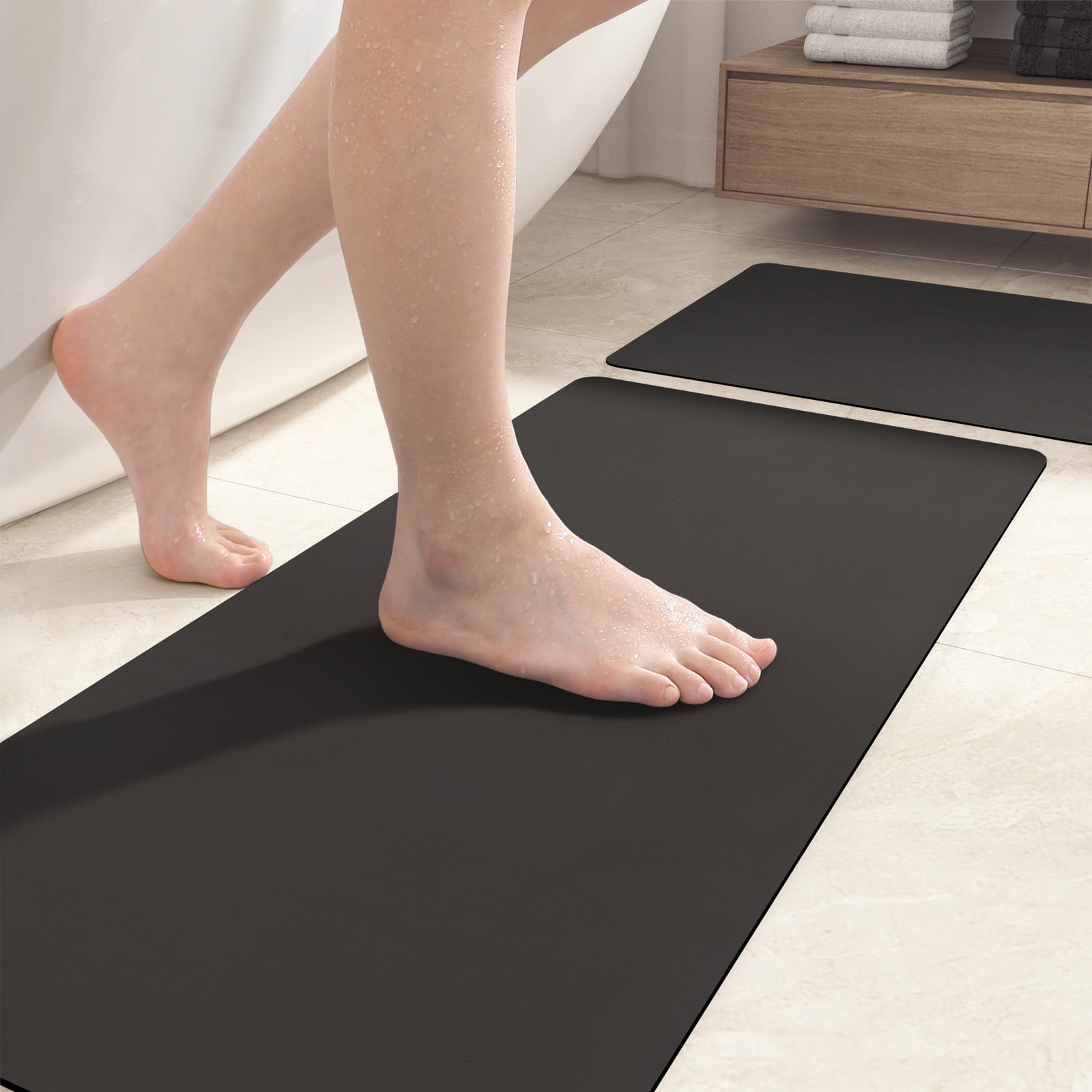 "PABUBE Quick Dry Bath Mat, Thin, Washable, Fits Under Door, 16"" x 24