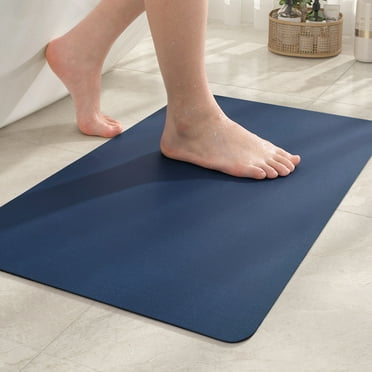 PABUBE Super Absorbent Quick Dry Bath Mat, Thin Bathroom Rug Fit Under Door, Washable Bath Rugs Shower Floor Mat, 16" x 24", Blue