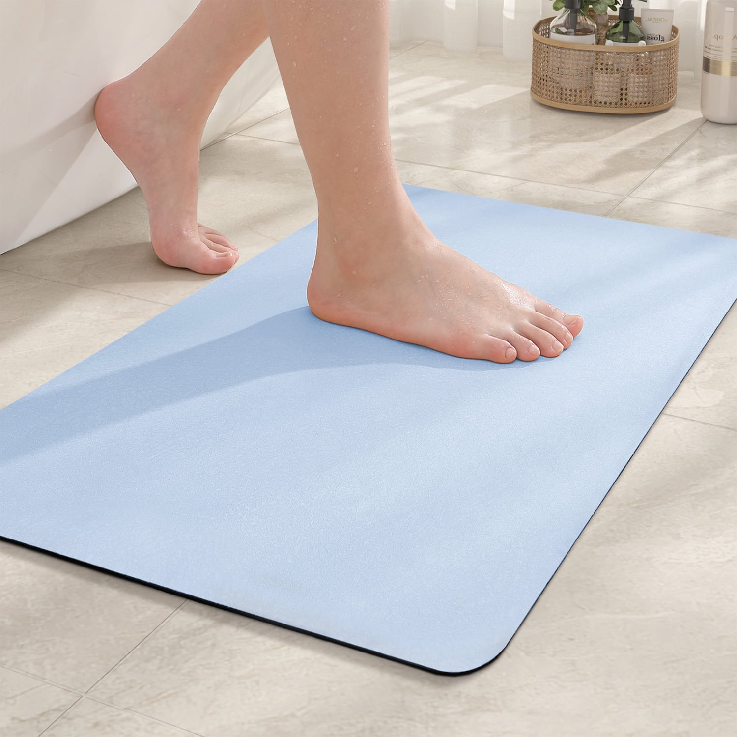 PABUBE Super Absorbent Quick Dry Bath Mat, Thin Bathroom Rug Fit Under