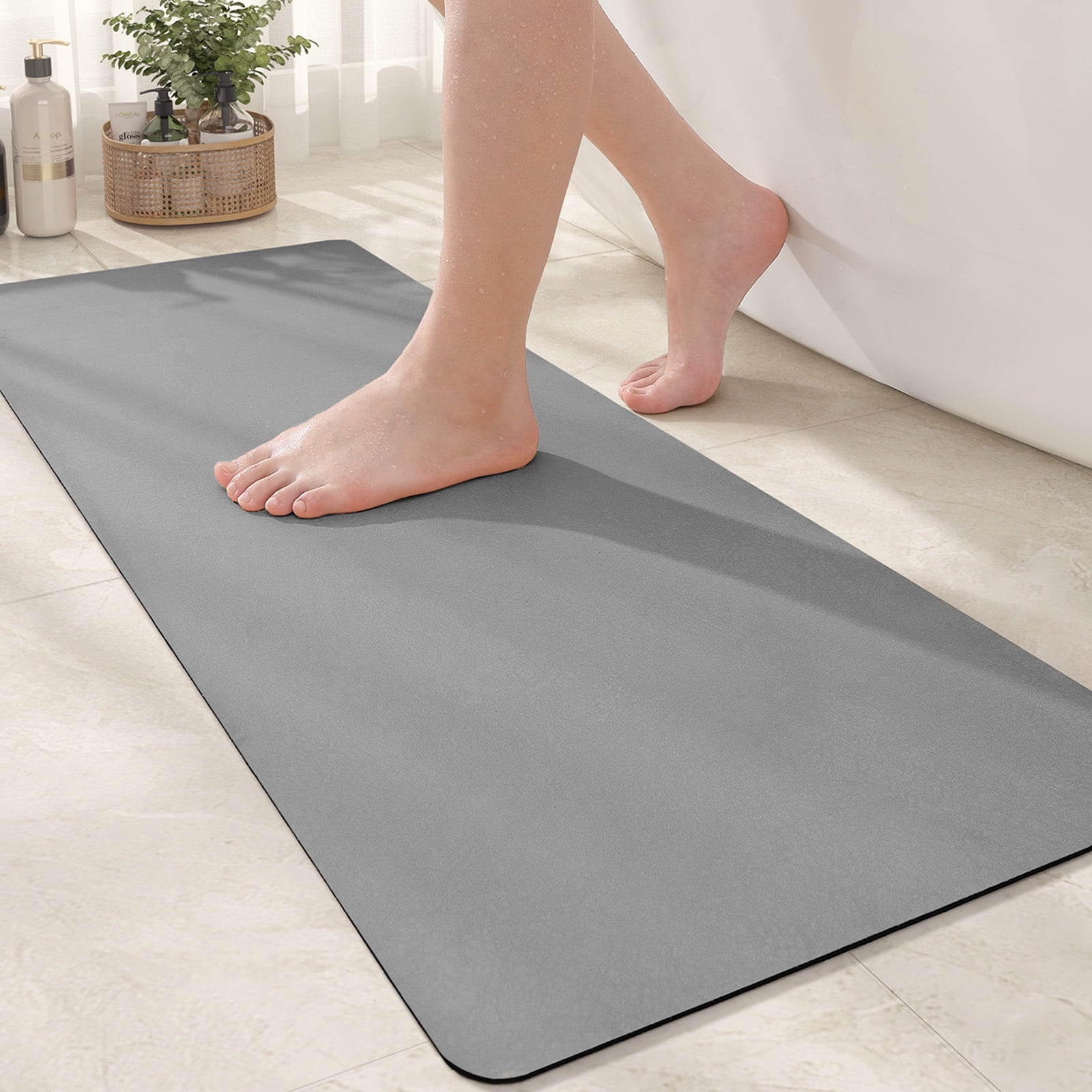 PABUBE Super Absorbent Quick Dry Bath Mat, Thin Bathroom Rug Fit Under