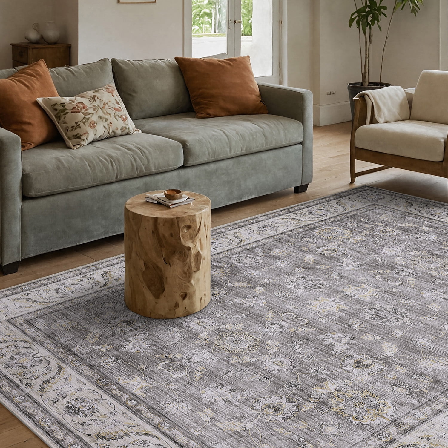Gray Synthetic Medallion Tufted 8' x 10' Washable Area Rug