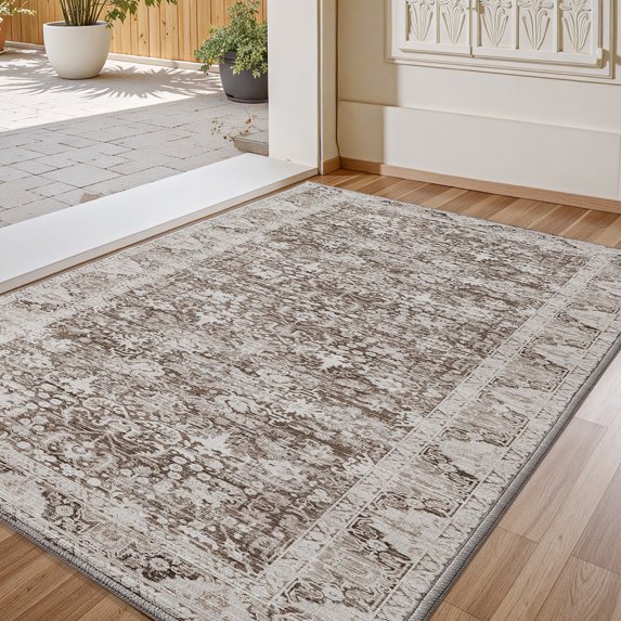PABUBE Vintage Indoor Doormat Washable, Boho Entry Rug for Front Door - Low Profile Retro Welcome Mat for Inside Non Slip Entryway Rug 35"x59"