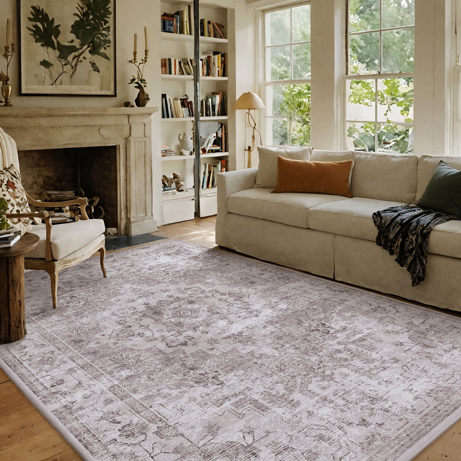 Gray Synthetic Medallion Tufted 8' x 10' Washable Area Rug