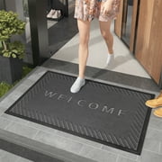 PABUBE Welcome Mat Front Door Mat Non-slip Doormat, Low Profile Outdoor Doormat Entry Rug for Entryway, Patio, Black Gray, 17" x 32"
