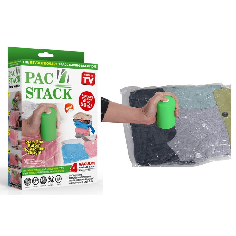 Pac N Stack Handheld Vacuum Sealing Storage with Bags, 4 Pack, Air-Tight  Storage Bags, Sealing Storage Bags Are Reusable Waterproof, Saves Space and  Organizes, Great For Packing, Reduces Volume 