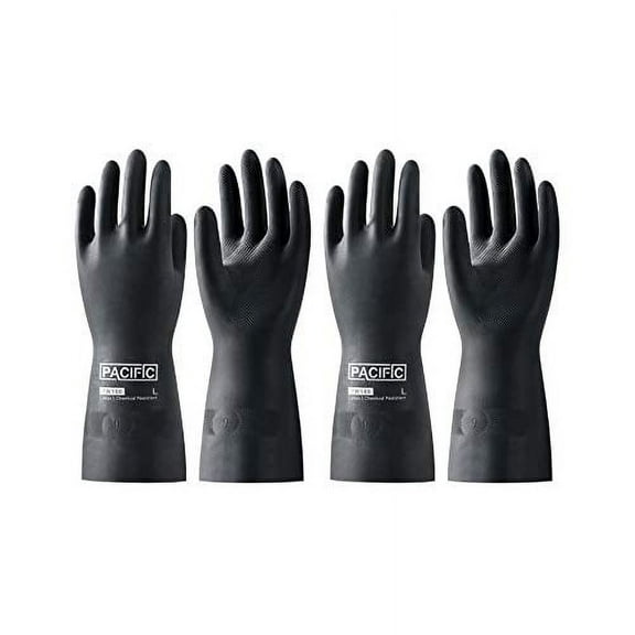 PACIFIC PPE 2 Pairs Latex Chemical Resistant Gloves, Heavy Duty Industrial Rubber Gloves, 28 mil, 12.6", Large