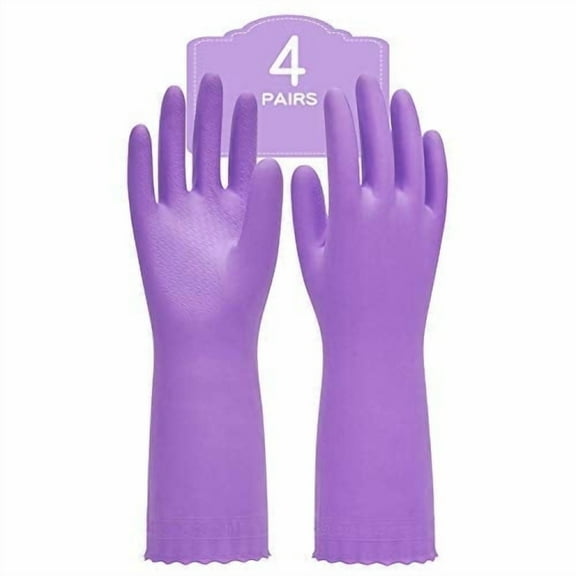 PACIFIC PPE 4 Pairs Reusable Dishwashing Cleaning Gloves with Latex Free, Cotton Lining, Kitchen Gloves, Purple, Large Large (Pack of 4) Purple