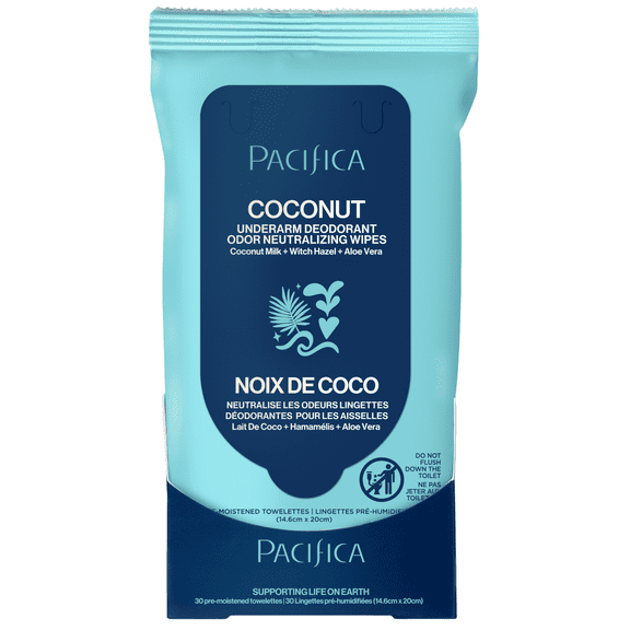 Pacifica Deodorant Wipes with Coconut Milk & Essential Oils, 30 Count