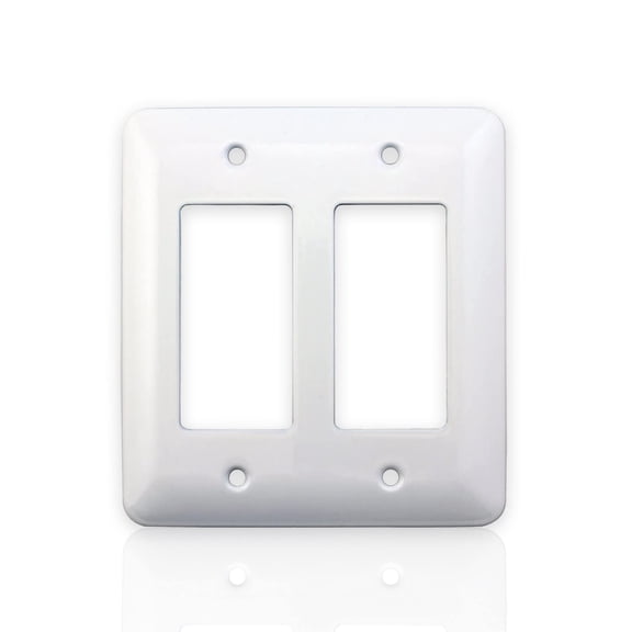 PACK OF 1: Airmont Products AP-12072, White Metal Decorative Wall Plate Cover, Princess Style 2 Gang 5" x 4.6", Unbreakable, Smooth White Painted Metal, Impact Resistant, Matching Screws Included