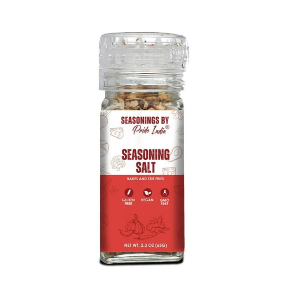 PACK of 6-Seasoning Salt 2.3 oz Convenient Grinder Cap Tangy Spicy Taste Himalayan Pink Salt Fresh Garlic Onion Spices Used for Seasoning Flavoring Spicing Ideal for Soup Stews by Pride of India