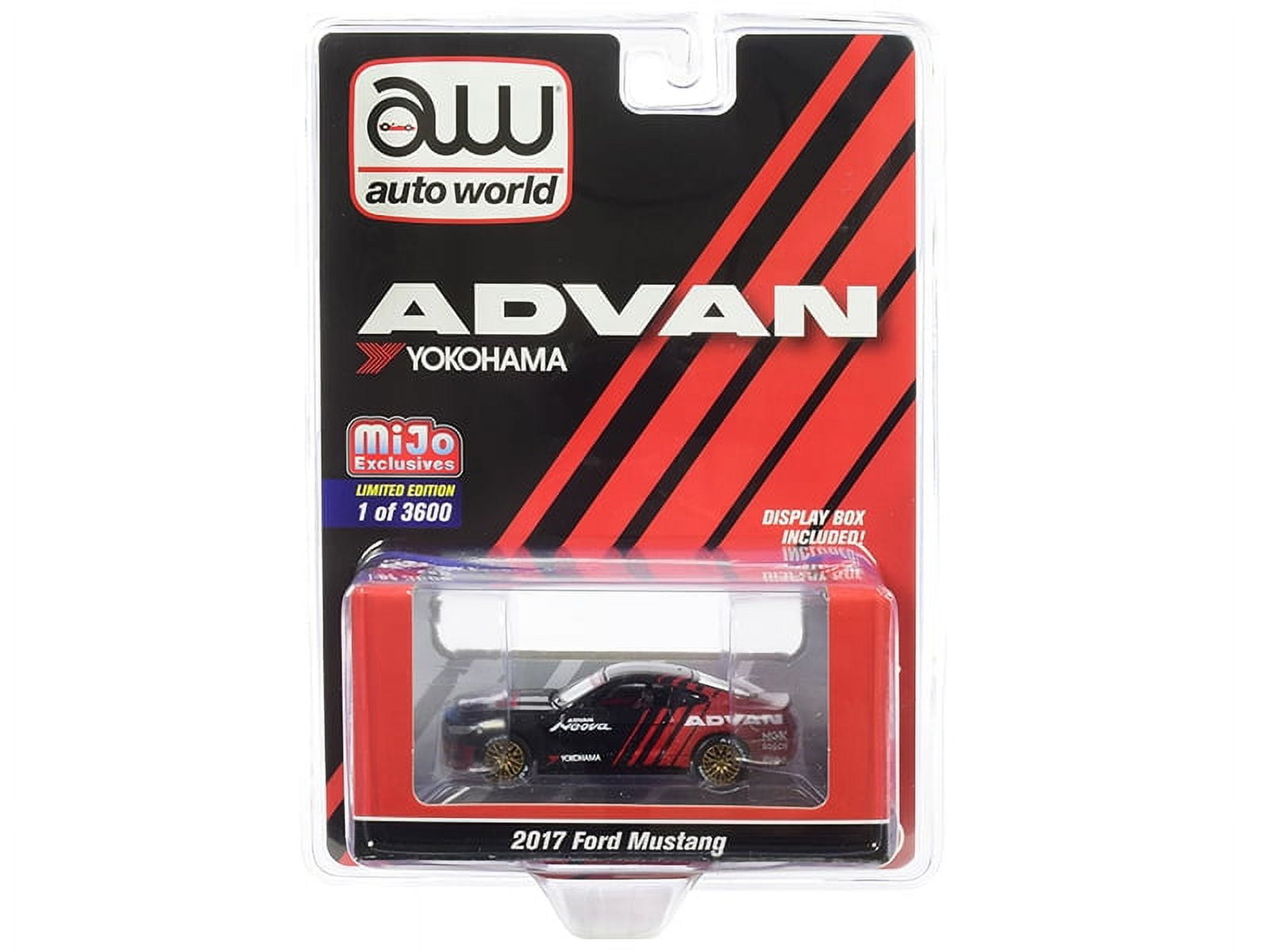 PACK OF 2 - "2017 Ford Mustang ADVAN Yokohama"" Red and Black Limited Edition to 3600 pieces Worldwide 1/64 Diecast Model Car by Autoworld"""