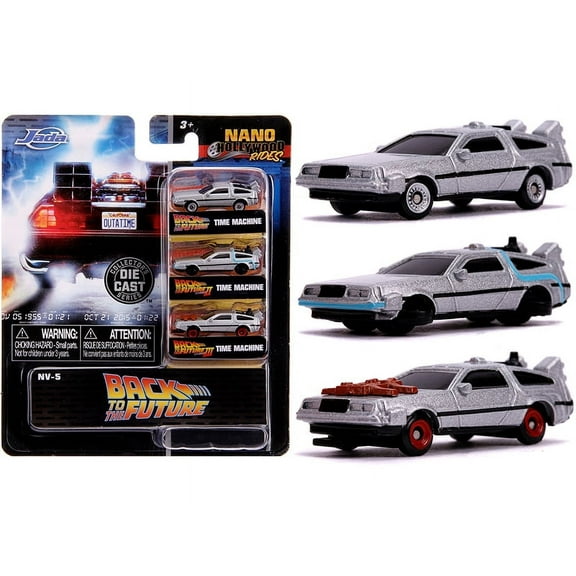 PACK OF 2 - "Back to the Future"" Time Machine 3 piece Set ""Nano Hollywood Rides"" Diecast Model Cars by Jada"""