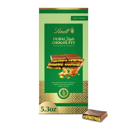 (PACK OF 2) Lindt Dubai Style Milk Chocolate Candy with Pistachio & Kadayif, 5.3 oz. Bar