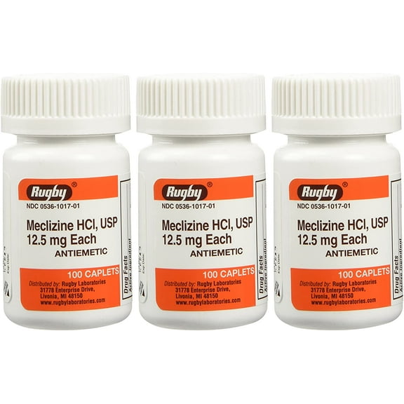 (PACK OF 3) Rugby Meclizine Tablets 12.5mg, 100 Count
