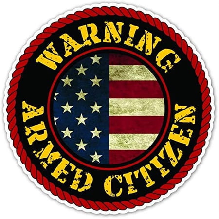 (PACK OF 3 STICKERS) Warning Armed Citizen Patriotic Worn out USA Flag Vinyl Decal Bumper Sticker 5 Inches X 5 Inches