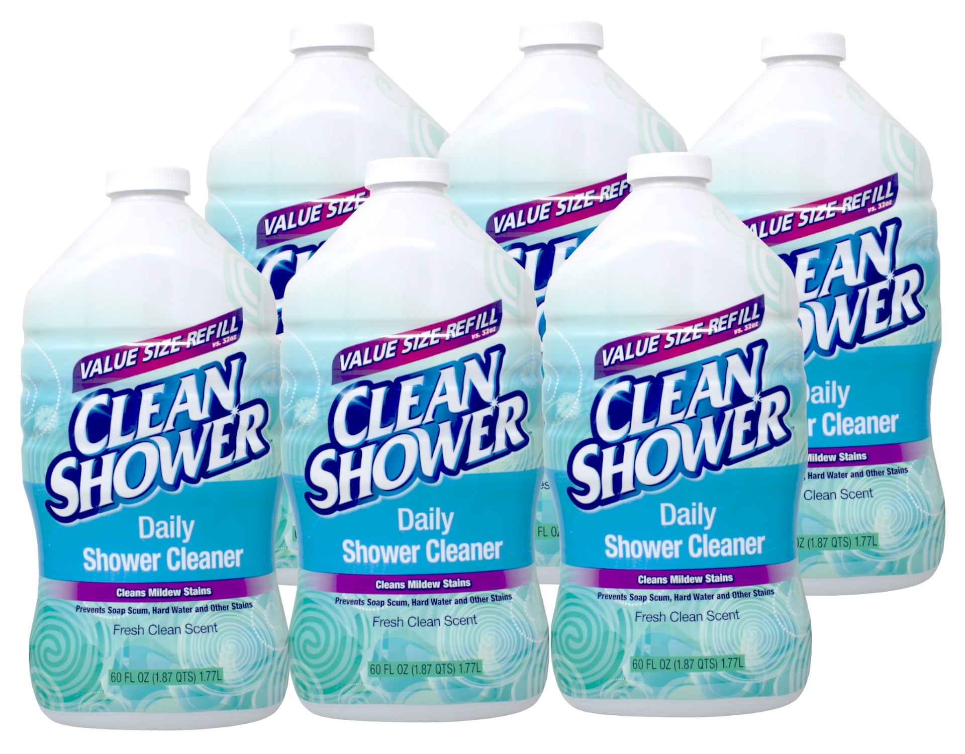 PACK OF 6 Clean Shower Daily Shower Cleaner Refill, 60 fl oz