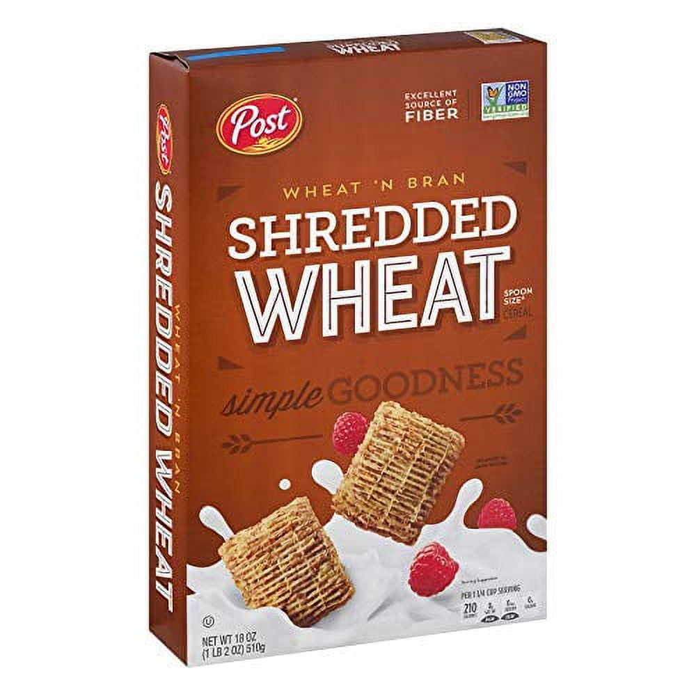 PACK OF 7 - Shredded Wheat Spoon Size Wheat N Bran Cereal 18 Oz. Box