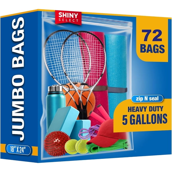 [PACK OF 72] Extra Large Food Storage Zipper Bags for Shipping, Packaging, Storage, Moving & Relocating 2 Mil., 18"x24", Spacious 5 Gallon