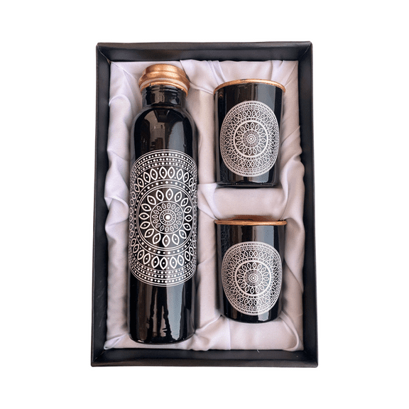 PACK OF FOUR BLACK MEENA Metal Pure Copper Water Bottle No Joint 1 Liter| Water Bottle | Copper Bottle | Gift Set | Office Use| Sports| Daily Use.
