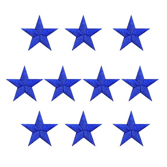 (PACK of 10 PIECES) 1-5/8" Royal Blue Stars, Embroidered, Iron on Patch