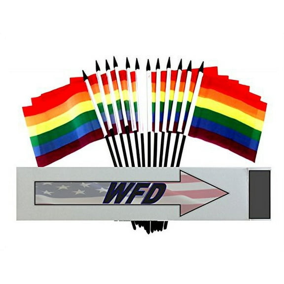 PACK of 12 4"x6" Rainbow Miniature Desk & Table Flags, 1 Dozen 4"x 6" LGBT Small Mini Stick Flags (Flags Only)