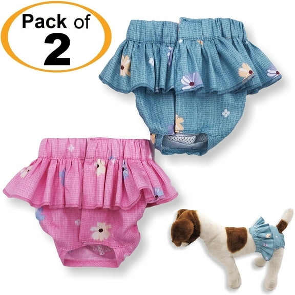 PACK of 2 Dog Diapers Female SKIRT Ruffle Sanitary Pants Cotton For SMALL Pet Cat