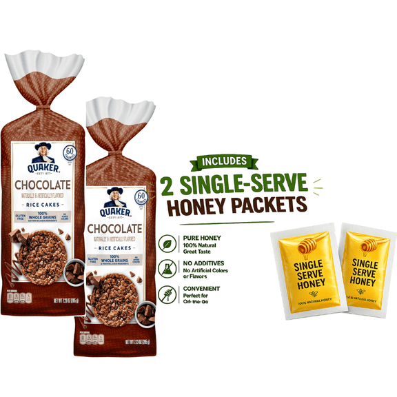( PACK of 2 ) Quaker Chocolate  Rice Cakes   7.23 oz, With two single serving Honey