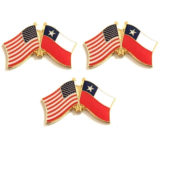Chile & US Crossed Double Flag Lapel Pins, Pack of 3