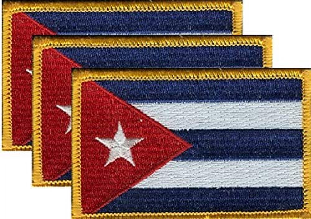 PACK of 3 Cuba Flag Patches 3.50 x 2.25, Cuban Embroidered Iron On or Sew  On Flag Patch Emblem
