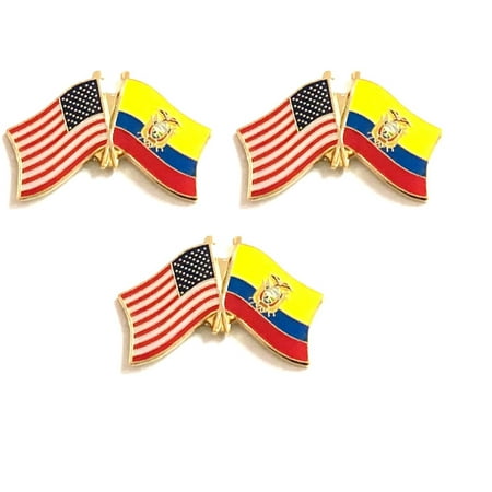 Ecuador & US Crossed Double Flag Lapel Pins, Pack of 3