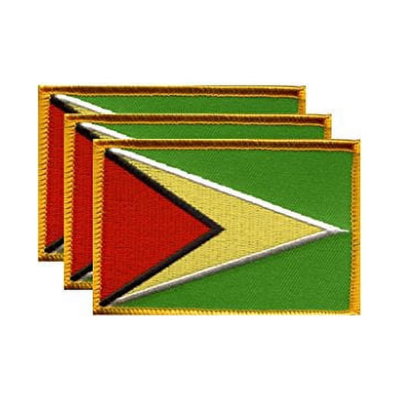 PACK of 3 Guyana Flag Patches 3.50" x 2.25", Guyanese Embroidered Iron On or Sew On Flag Patch Emblem