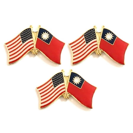 Taiwan & US Crossed Double Flag Lapel Pins, Pack of 3