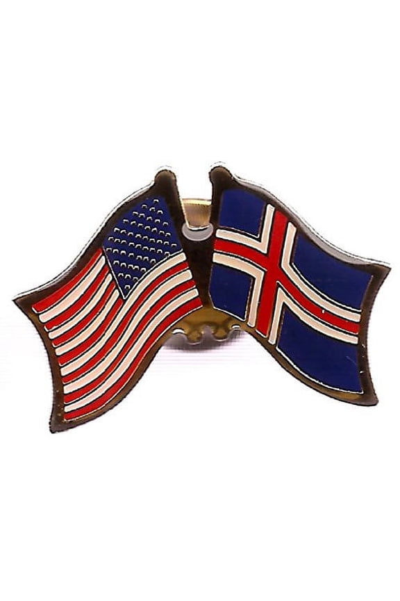 PACK of 50 Iceland & US Crossed Double Flag Lapel Pins, Icelandic & American Friendship Pin Badge